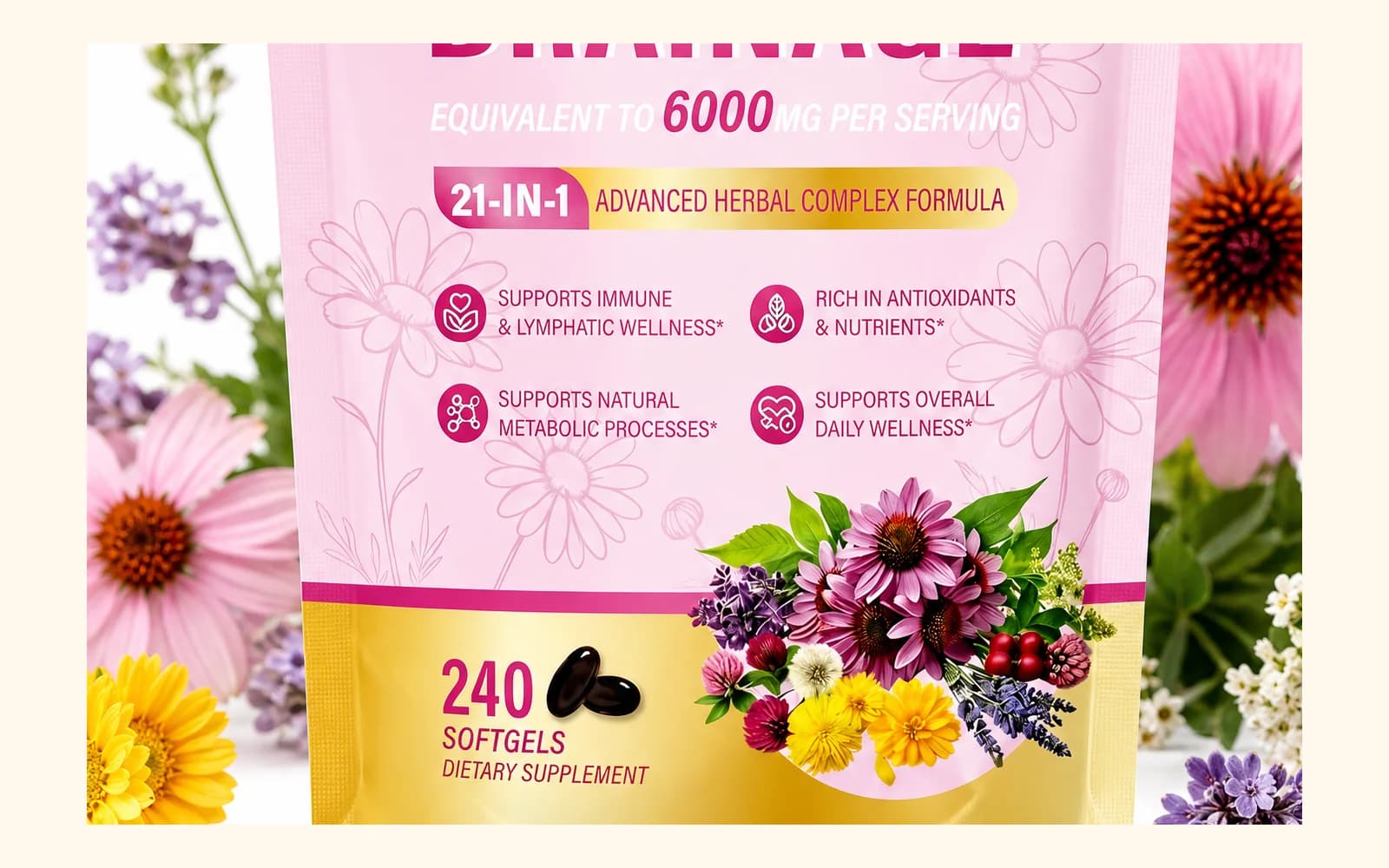 Liquid drops and softgel supplement formats presented side by side